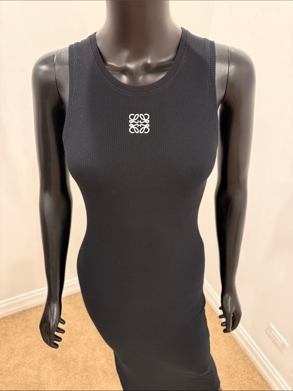 NEW LOEWE Anagram Ribbed Cotton Tank Maxi Dress Black Size S Luxury Minimalist - Picture 3 of 16